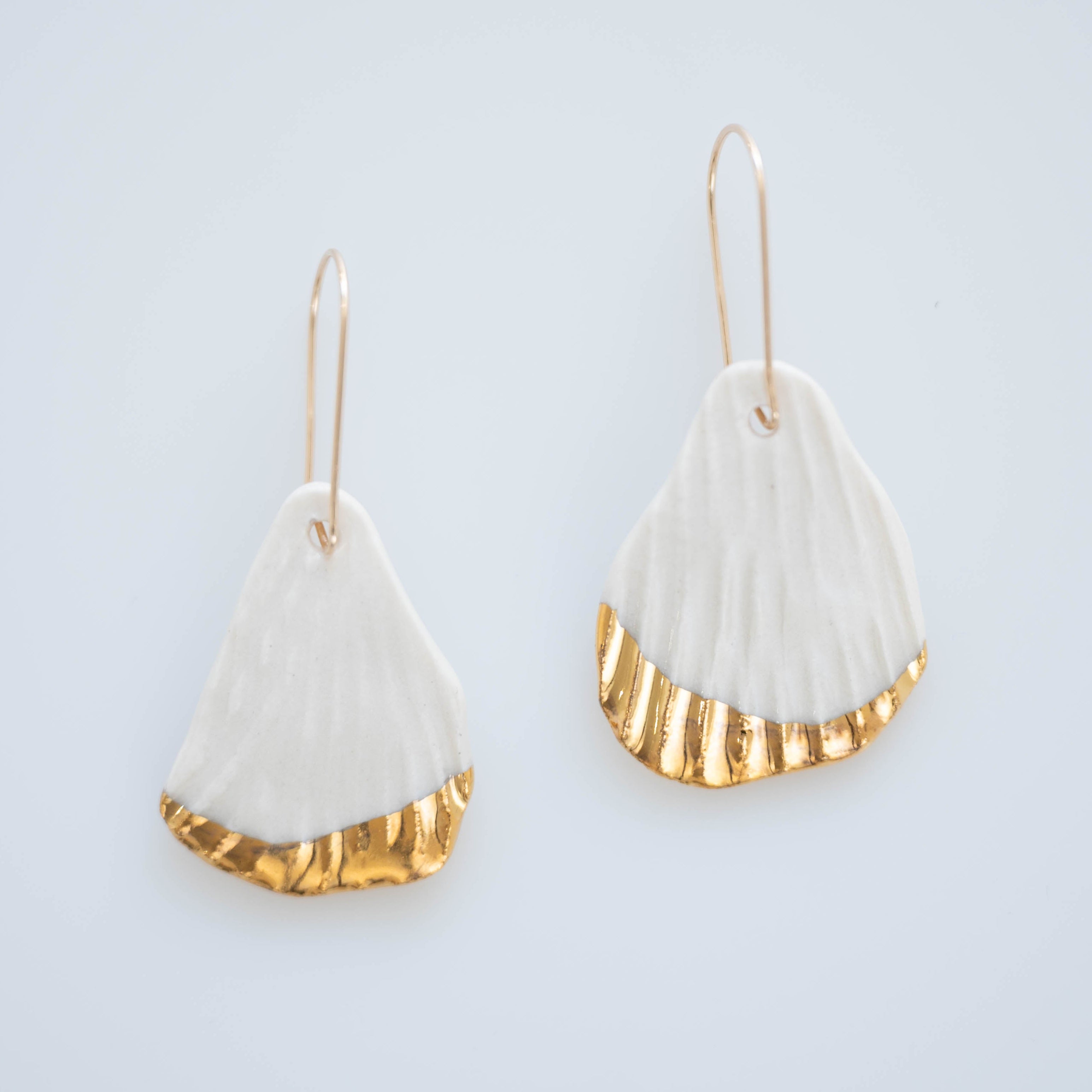 Hudson Ceramics Bay Earrings, handmade beach inspired porcelain with 24k gold lustre