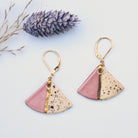 Desert Rose Color Slice handmade ceramic earrings in dusty rose and natural speckled clay with gold luster