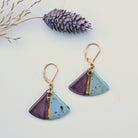 Twilight Color Slice handmade ceramic earrings in dusty rose and natural speckled clay with gold luster