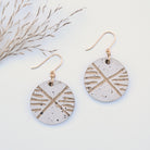 Crossroad handmade speckled clay earrings with hand-carved geometric design by Hudson Ceramics