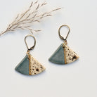 Sea Stone Color Slice handmade ceramic earrings in dusty rose and natural speckled clay with gold luster