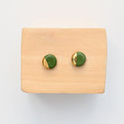 Handmade green porcelain Dot Stud earrings with gold luster by Hudson Ceramics
