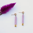 Mira handmade porcelain earrings in Heather purple with gold luster and gold-filled posts